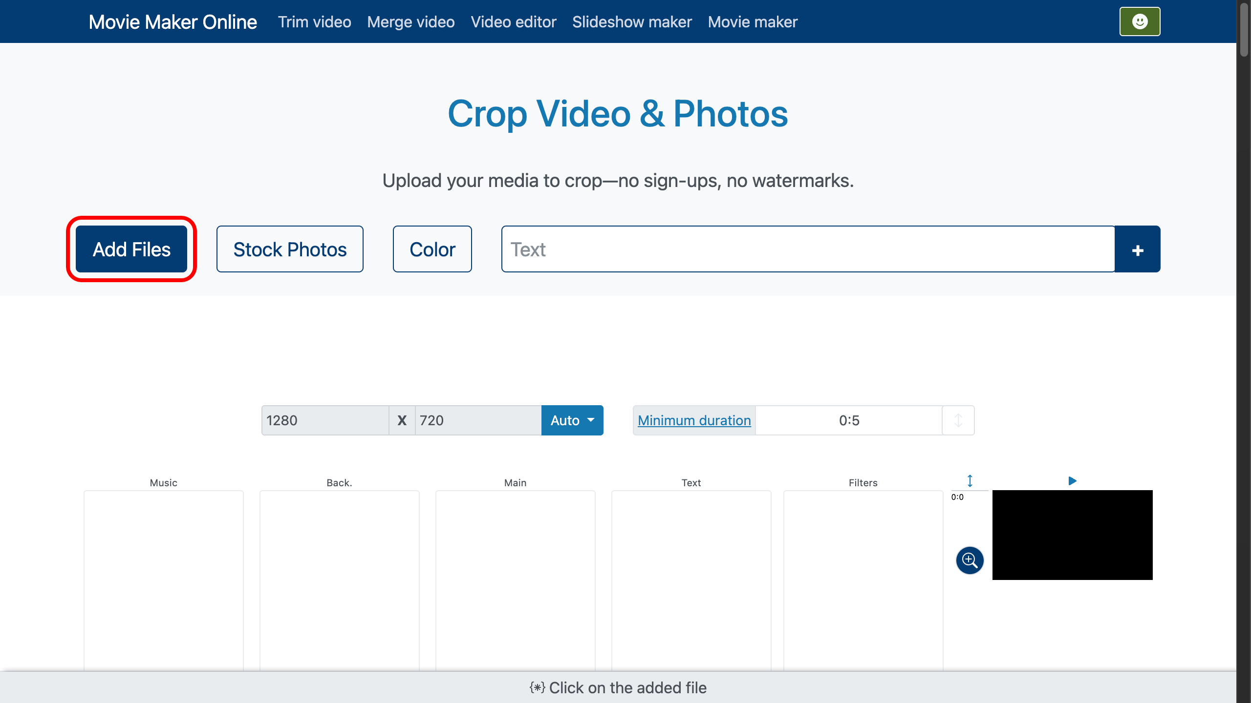 Video cropper: add files for cropping (upload or drag and drop)